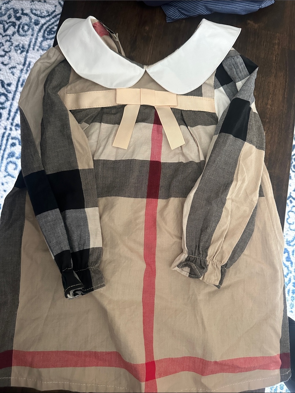 Girls Beige Plaid Dress with White Peter Pan Collar